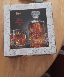 Paksh Novelty Whiskey Decanter Set - 7-Piece Italian Crafted Glass Decanter & Whiskey Glasses Set - Holiday Whiskey Gifts for Men and Women w/ Ornate Stopper and 6 Cocktail Glasses, Red A 56 719lVWaKAL 2