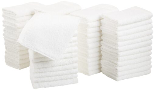 Amazon Basics Fast Drying Bath Towel, Extra Absorbent, Terry Cotton Washcloth, 12 x 12 Inch, White - Pack of 60