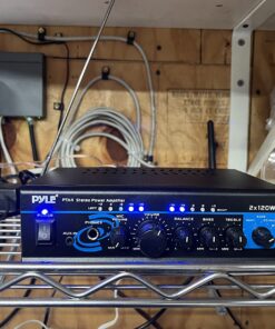 Pyle Home Home Audio Power Amplifier System with Bluetooth - 2X120W Mini Dual Channel Mixer Sound Stereo Receiver Box w/ RCA, AUX, Mic Input - For Amplified Speakers, PA, Theater, Studio Use -PTA4 32 719ragGK0rL