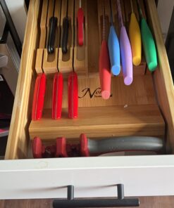 In-Drawer Bamboo Knife Block Holds 12 Knives (Not Included) Without Pointing Up PLUS a Slot for your Knife Sharpener! Noble home & chef Knife Organizer Made from Quality Moso Bamboo 12 Holder 41 719w89AZM L