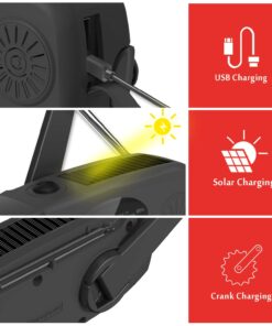 iRonsnow Solar Emergency NOAA Weather Radio Dynamo Hand Crank Self Powered AM FM WB Radios 3 LED Flashlight 2000mAh USB Smart Phone Charger Power Bank SOS Alarm (Black) 20 719whMwFRL