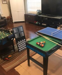 Sunnydaze 10-in-1 Game Table - Combination Multi-Game Table with Billiards, Push Hockey, Foosball, Ping Pong, and More - 49.5-Inch - Classic Wood Stain Game Time Blue 22 719wjlRWVWL