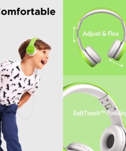LilGadgets Connect+ Style Wired Toddler Noise Canceling Headphones with SharePort® Technology, Child-Friendly Foldable On-Ear Headset with Built-in Microphone, Kids Headphones Wired, Green 8 719yk44t8XL