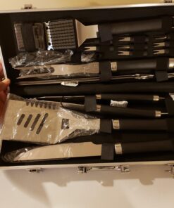POLIGO 22PCS Heavy Duty BBQ Grill Accessories Set, Non-Slip Grill Tools for Outdoor Grill Set Thicker Stainless Steel Grill Utensils Set, Deluxe Grilling Set with Aluminum Case Ideal Gifts for Men Dad Black - 22PCS BBQ Set 31 71A0vmml5FL