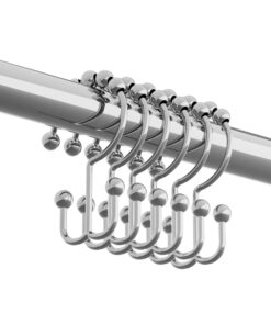Maytex Shower Curtain Hooks, Shower Curtain Rings, Rust-Resistant Decorative Double Roller Glide Shower Hooks, Shower Rings for Bathroom Shower Rods, Curtains, Liners, Set of 12, Chrome 20 71A26iFx6uL