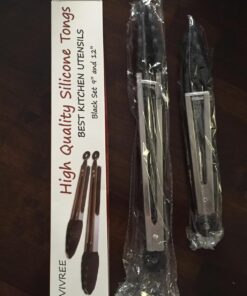 Vivree Kitchen Tongs Set - Salad & Grill Stainless Steel Serving Tongs with Silicone Tips - 9"&12" (Black) Black 52 71A2n0NXkGL