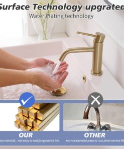 Greenspring Brushed Gold Bathroom Faucet for Sink 1 Hole Single Handle Modern Bathroom Sink Faucet Lavatory Commercial Bath Vanity Tap with Pop Up Drain Style A 10 71A4VPk1P4L