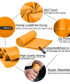 Rainleaf Microfiber Towel Perfect Travel & Sports &Camping Towel.Fast Drying - Super Absorbent - Ultra Compact.Suitable for Backpacking,Gym,Beach,Swimming,Yoga Orange 40.00" x 20.00" 10 71A6QE4 8GL