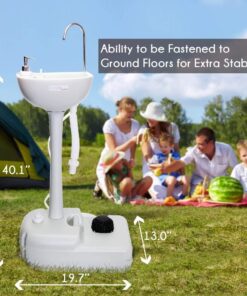 SereneLife Portable Camping Sink w/Towel Holder & Soap Dispenser - Hand Wash Basin Stand w/Rolling Wheels - For Outdoor Events, Gatherings, Worksite & Camping White Standard Towel Holder & Dispenser 30 71A6bnIUpL 1