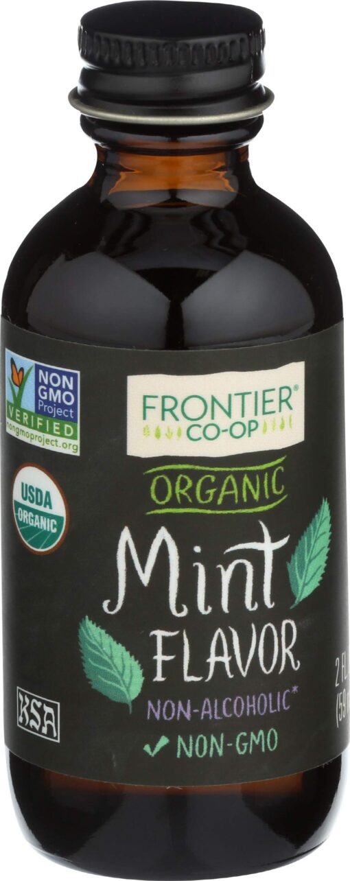 Frontier Organic Non-Alcoholic Mint Flavor, 2-Ounce, Full Flavor for Baking, Icing, Coffee, Cookies, Kosher, Organic Mint Flavor (Organic) 2 Fl Oz (Pack of 1)