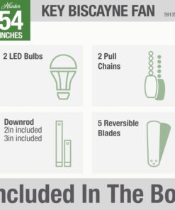 Hunter Fan Company Fan Key Biscayne Indoor/Outdoor Ceiling Fan with 2 LED Lights and Pull Chain Control, Weathered Zinc Finish, 54 Inch 32 71A7T01w1UL