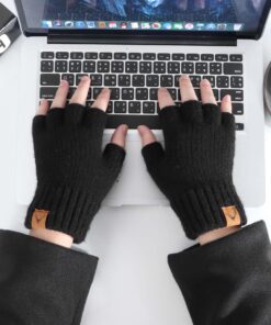 LADES Fingerless Gloves - Thermal Winter Gloves Warm Knitted Half Finger Gloves Mittens for Men Typing Driving Working Black 20 71A7cqS AaL