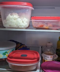 Rubbermaid 60-Piece Food Storage Containers with Lids, Salad Dressing and Condiment Containers, and Steam Vents, Microwave and Dishwasher Safe, Red 30 71AEoYs5zGL