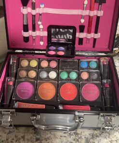 SHANY Carry All Makeup Train Case with Pro Makeup Set, Makeup Brushes, Lipsticks, Eye Shadows, Blushes, Powders, and more - Reusable Makeup Storage - Premium Gift Packaging - Silver 33 71AGs4AV5bL