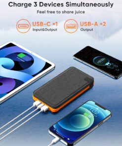 Hiluckey Solar Charger 25000mAh, Outdoor USB C Portable Power Bank with 4 Solar Panels, 3A Fast Charge External Battery Pack with 3 USB Outputs Compatible with Smartphones, Tablets, etc. Orange 37 71AHB7X55uL