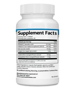 Lipotriad Visionary Eye Vitamin and Mineral Supplement with AREDS2® Ingredients in Our own Custom Formula, 60 Count 60 Count (Pack of 1) 16 71AONmQypyS