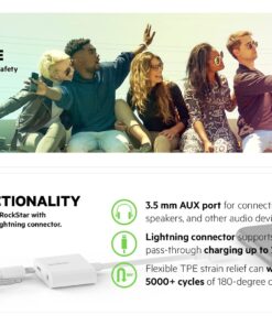 Belkin RockStar Lightning Audio Cable and Charger for iPhone 14, 13, 12, 11, 10 - White 3.5MM Audio + Lightning Charge Lightning Connector 19 71ATBX4gdSL