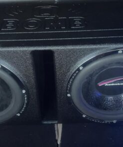 QPower QBOMB12V Dual 12 Inch Subwoofer Box with Bedliner Spray for Speakers, High-Performance Vented Subwoofer, Durable Sub Box, Black 39 71ATgmUHsmL