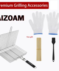 AIGMM Portable Stainless Steel BBQ Barbecue Grilling Basket for Fish ,Vegetables , Steak ,Shrimp, Chops and Many Other Food .Great and Useful BBQ Tool. Deep 23 71AUl MBzQL