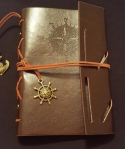 EvZ Leather Writing Journal Notebook, 7 Inches Vintage Nautical Spiral Blank String Diary Notepad Sketchbook Travel to Write in, Unlined Paper, Retro Pendants, Classic Embossed, Coffee 55 71AXTfha9FL