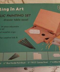 Falling in Art Tabletop Easel Set - 24 Pieces Starter Kit - Artist Acrylic Painting Kit with 12 Acrylic Paints Set, Canvas Panels, Brushes, Wooden Palette for Kids, Adults, Beginners, Professionals 24 PCS Drawer Easel Painting Set 48 71AY3mwt3QL