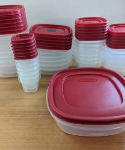 Rubbermaid 60-Piece Food Storage Containers with Lids, Salad Dressing and Condiment Containers, and Steam Vents, Microwave and Dishwasher Safe, Red 35 71AYc HllxL