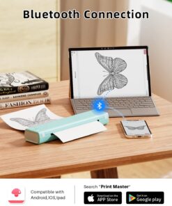 Phomemo M08F Portable Printer, 8.5'' x 11'' US Letter Mobile Compact Printer, Bluetooth Thermal Printer for Study, DIY Creation, Travel, List, Home, Gift, School, Office, Cyan Green & White 31 71Aa8lCb0ML