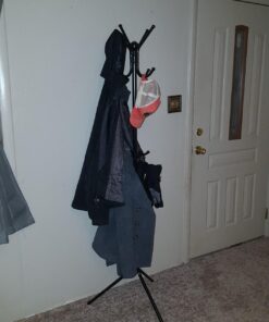 Free-Standing Coat Rack Metal Stand - Hall Tree Entry-Way Furniture Best for Hanging Up Jacket, Purse, Hand-Bag, Cloth, Hat, Winter Scarf Holder - Home or Office Floor Hanger 12-Hooks Organizer, Black 32 71AbR9eKEYL