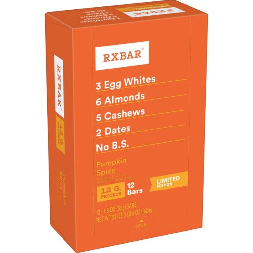 RXBAR Protein Bars, 12g Protein, Gluten Free Snacks, Pumpkin Spice, 22oz Box (12 Bars)