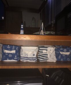 Orino Waterproof Nursery Nautical Fabric Small Storage Baskets Beach Anchor Theme Collapsible Portable Storage Bins with Handle for Cloth, Toys, Books, Sundries, Set of 3 Navy Blue Style 28 71AcCvg2N1L