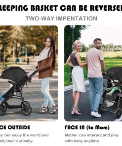 BABY JOY Baby Stroller, 2 in 1 Convertible Carriage Bassinet to Stroller, Pushchair with Foot Cover, Cup Holder, Large Storage Space, Wheels Suspension, 5-Point Harness (Black) Black 15 71AcVaafudL