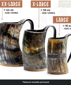 Norse Tradesman XL Viking Drinking Horn Mug - 100% Authentic Beer Horn Tankard With Hardwood Bottom & Ring Engravings | The Eternal, Low Polish, approx. 30 oz 28 71Aeme7sjGL