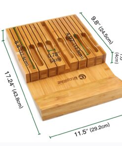Utoplike In-Drawer Bamboo knife block, Drawer Knife Set Storage, Knife Organizer and Holder with Slots for 16 Knives and 1 Sharpening Steel (Not Included)-Kitchen Drawer, Counter Top 22 71AgNOrvHRL