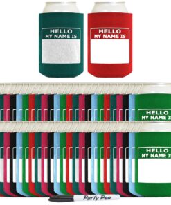 Funny Can Coolie Hello, My Name Is Funny Badge and Permanent Marker Multi Pack Name Tag 48 Pack Can Coolie Drink Coolers Coolies Multi Multicolor
