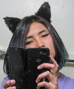 Happylifehere Long Fur Cat Ears and Cat Tail Set Halloween Party Kitty Cosplay Costume Kits (Black) Black 19 71AgqZoRZtL