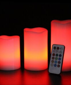 PrimeTrendz TM Flameless Weatherproof Outdoor & Indoor Color Changing Wax Candles with Remote Control & Timer, 3 Count (4'', 5'', 6'' inch Candles) 15 71AgwievwGL