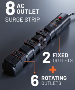 ECHOGEAR VoltSpin Surge Protector Power Strip with Rotating Outlets, Flat Plug, Long Cord, & Mounting Holes - Power Strip with Heavy Duty Surge Supression Plus Built-in Cable Management Single - Black 28 71AlBs9VN0L
