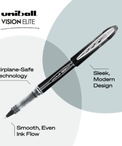 Uniball Vision Elite Rollerball Pens, Black Pen, Micro Pens with 0.5mm Ink, Ink Black Pen, Pens Fine Point Smooth Writing Pens, Bulk Pens, and Office Supplies 9 71AowD4kddL