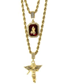 Alternative view of Jewel Town Mens Gold Angel & P Ruby Bundle Set Cz Pendant Hip Hop 24" & 30" Rope Chain D463