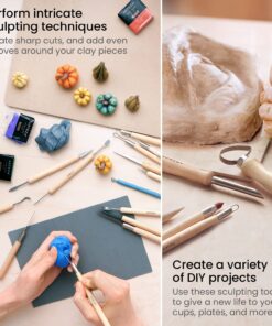 Arteza Pottery & Polymer Clay Tools, 42-Piece Sculpting Set, Steel Tip Tools with Wooden Handles, for Pottery Modeling, Smoothing, Carving & Ceramics 28 71AqbwbUsSL