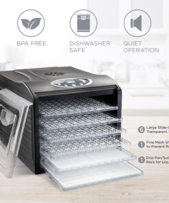 Ivation 6 Tray Countertop Digital Food Dehydrator Drying Machine 480w with Preset Temperature Settings, Auto Shutoff Timer and Even Heat Circulation for Beef Jerky, Fruits, Vegetables & Nuts 6 Tray - Standard 30 71AuzFJ7VnL