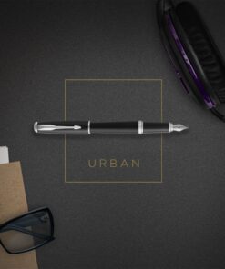 Parker Urban Fountain Pen, Premium Silvered Powder, Medium Nib with Blue Ink Refill (1931603) Pen with gift box Medium nib 16 71B hNbmusL