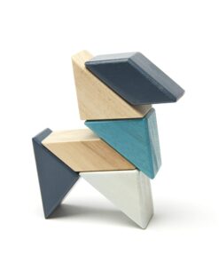 6 Piece Tegu Pocket Pouch Prism Magnetic Wooden Block Set, Blues 26 71B nnKHHHL