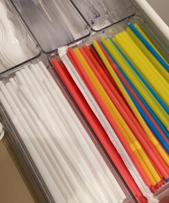 Vtopmart 25 PCS Clear Plastic Drawer Organizers Set, 4-Size Versatile Bathroom and Vanity Drawer Organizer Trays, Storage Bins for Makeup, Bedroom, Kitchen Gadgets Utensils and Office 47 71B0MfYT5jL