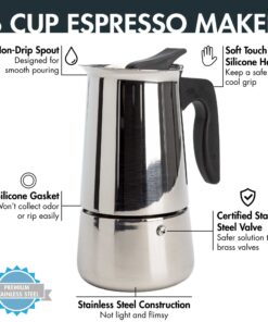 Primula Premium Stainless Steel Stovetop Espresso and Coffee Maker, 6-Cup 6-Cup Black Handle 13 71B0smeHEiL