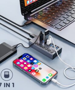 Powered USB Hub - ACASIS 7 Ports 36W USB 3.0 Data Hub - with Individual On/Off Switches and 12V/3A Power Adapter USB Hub 3.0 Splitter for Laptop, PC, Computer, Mobile HDD, Flash Drive and More 32 71B26LEPIzL