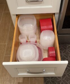 Rubbermaid 60-Piece Food Storage Containers with Lids, Salad Dressing and Condiment Containers, and Steam Vents, Microwave and Dishwasher Safe, Red 34 71B3BH7RSwL