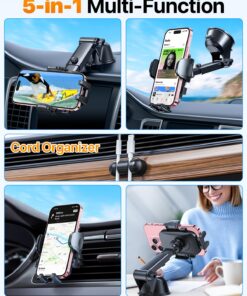 Alternative view of HTU [Strongest Shockproof] Cell Phone Holder Car [Military-Grade 5-in-1] Universal Handfree Phone Mount Car Dashboard Windshield Vent Pickup Truck Stand for iPhone 15 14 13 12 Samsung Android, Black