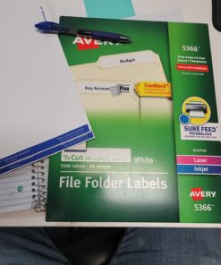 Avery File Folder Labels for Laser and Ink Jet Printers with TrueBlock Technology, 3.4375 x .66 inches, White, Box of 1500 (5366) 1500 Labels 17 71B7iPMCSZL