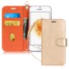 FYY Designed for iPhone SE Case 2016 (1st Generation) / iPhone 5 Case/iPhone 5s Case, Luxury PU Leather Wallet Phone with Card Holder Protective Shockproof Kickstand Case Cover Gold A-Gold 12 71B9d9QSCqL
